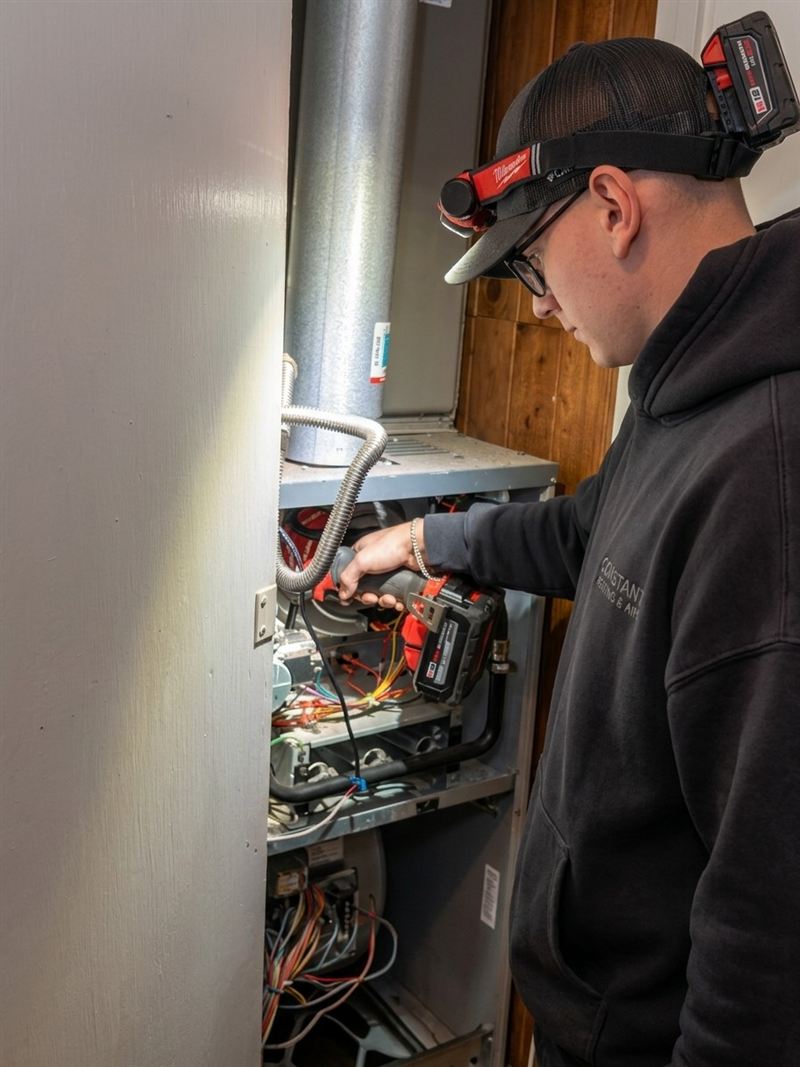Technician working on a furnace